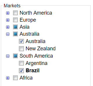 Filter stocks on BRIC and Australia