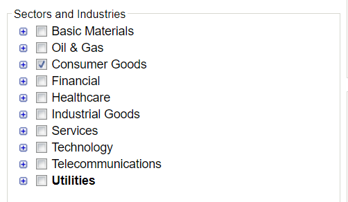 Filter stocks on consumer goods